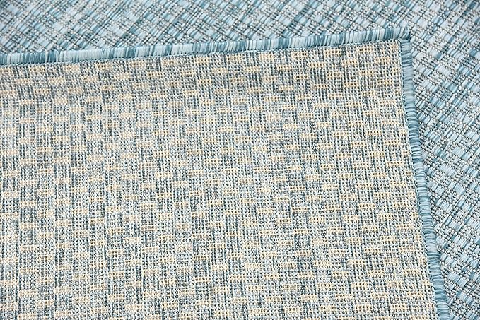 Unique Loom Collection Casual Transitional Solid Heathered Indoor/Outdoor Flatweave Area Rug (6' 1" x 9' Rectangle, Aquamarine/Ivory) - Image 12