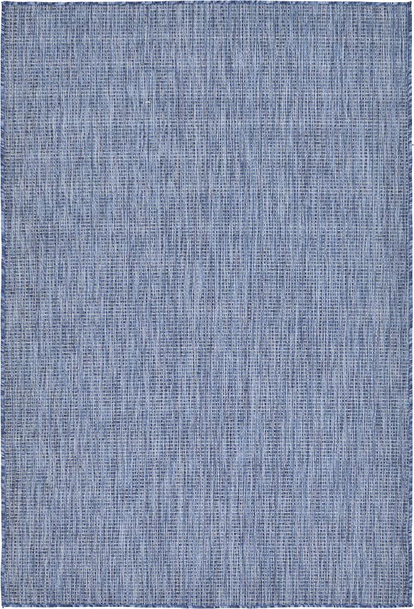 Unique Loom Collection Casual Transitional Solid Heathered Indoor/Outdoor Flatweave Area Rug (4' 1" x 6' 1" Rectangle, Blue/Navy Blue) - Image 3