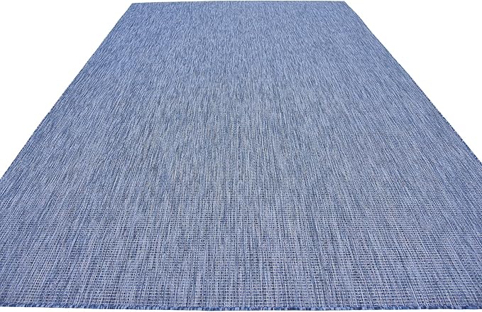 Unique Loom Collection Casual Transitional Solid Heathered Indoor/Outdoor Flatweave Area Rug (8' x 11' 4" Rectangle, Blue/Navy Blue) - Image 6