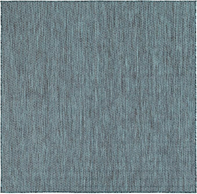 Unique Loom Outdoor Solid Collection Area Rug (5' 3" Square Teal/Navy Blue) - Image 2