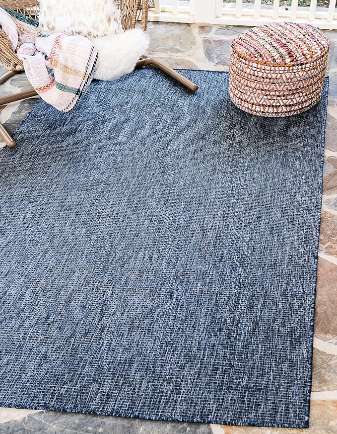 Unique Loom Collection Casual Transitional Solid Heathered Indoor/Outdoor Flatweave Area Rug (5' 3" x 8' Rectangle, Blue/Navy Blue) by UniqueLoom