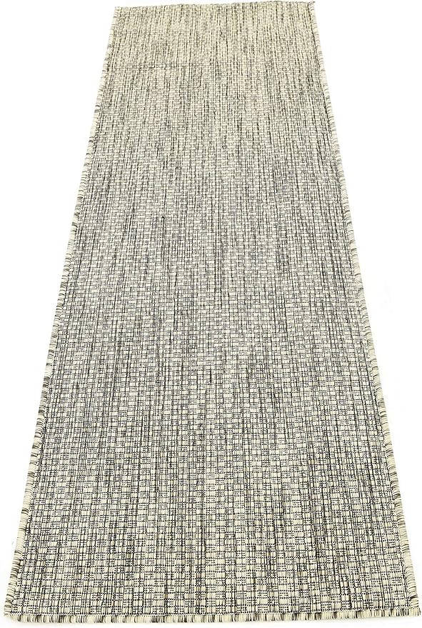 Unique Loom Collection Casual Transitional Solid Heathered Indoor/Outdoor Flatweave Area Rug (2' x 6' 1" Runner, Light Gray/Ivory) - Image 6