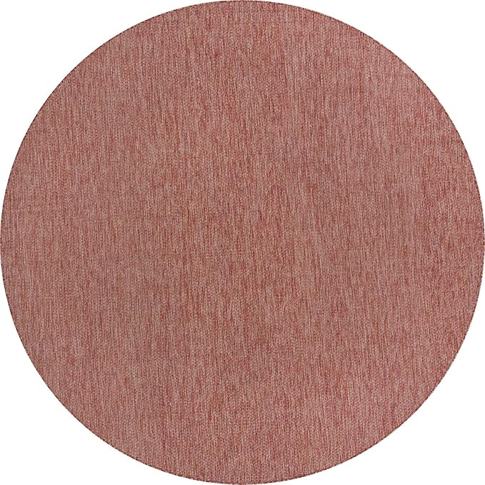 Unique Loom Collection Casual Transitional Solid Heathered Indoor/Outdoor Flatweave Area Rug (10' 8" Round, Rust Red/Beige) - Image 2