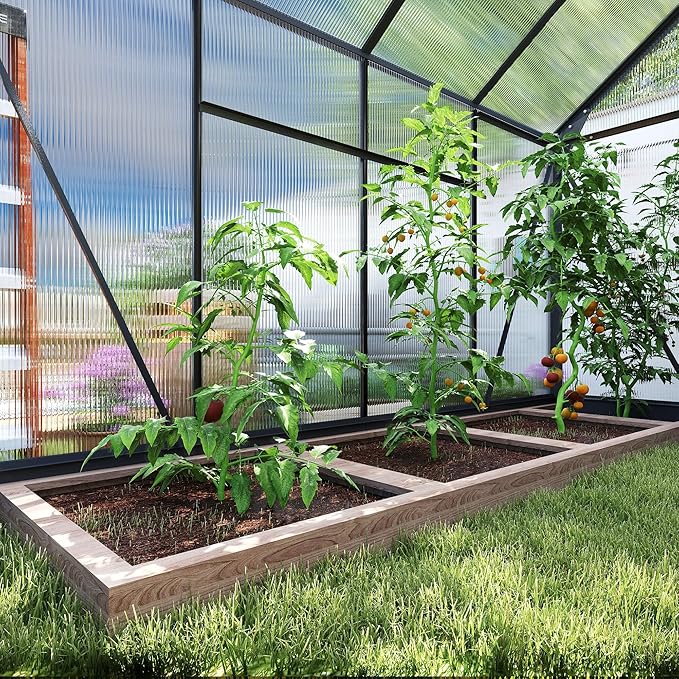 Outsunny 6' x 8' Greenhouse for Outdoors, Polycarbonate Greenhouse with Rain Gutter and Roof Vent, Aluminum Walk-in Green Houses for Outside for Patio Backyard Garden, Gray - Image 9