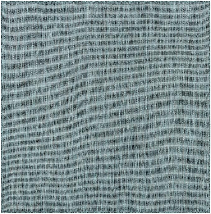 Unique Loom Outdoor Solid Collection Area Rug (6' 1" Square Teal/Navy Blue) - Image 2