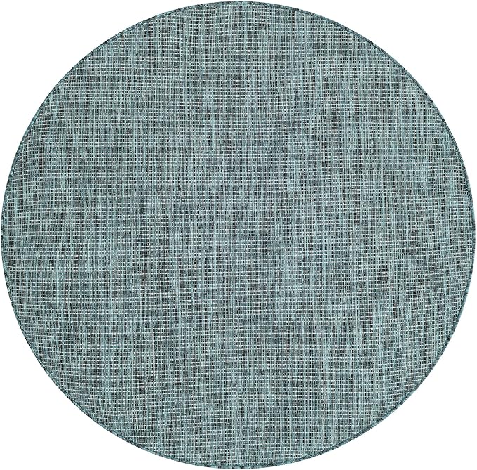 Unique Loom Outdoor Solid Collection Area Rug (4' 1" Round Teal/Navy Blue) - Image 2