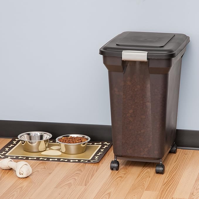 IRIS USA Airtight Dog Food Storage Container, WeatherPro, Up to 40 lbs, Removable Wheels, for Dog Cat Bird and Other Pet Food Storage Bin, Keep Fresh, Translucent Body, Made in USA, Smoke/Black - Image 5
