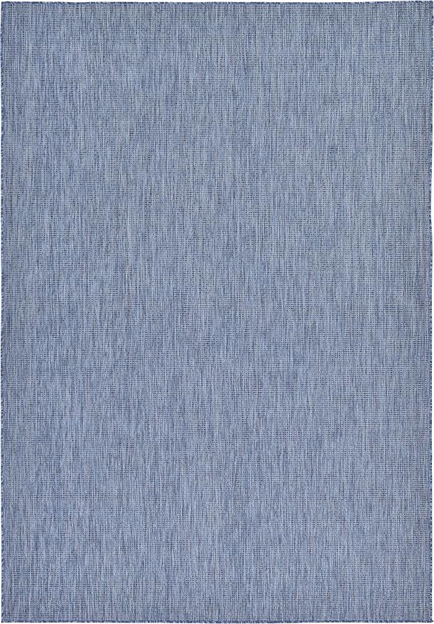Unique Loom Collection Casual Transitional Solid Heathered Indoor/Outdoor Flatweave Area Rug (7' 1" x 10' Rectangle, Blue/Navy Blue) - Image 4