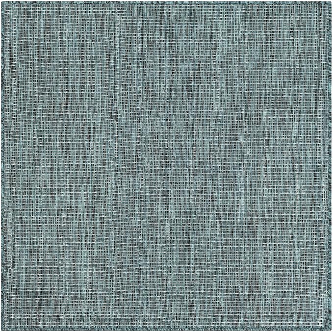 Unique Loom Outdoor Solid Collection Area Rug (4' 1" Square Teal/Navy Blue) - Image 2