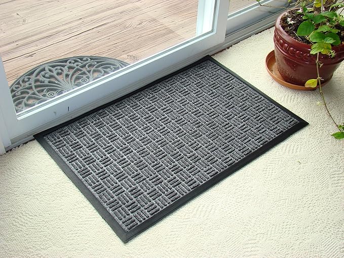 Kempf Water Retainer Front Door Mat, 24” x 36”, Black, Outdoor Indoor Entrance, Non-Slip, Low Profile, Natural Rubber Doormat, Traps Dirt and Moisture by Kempf