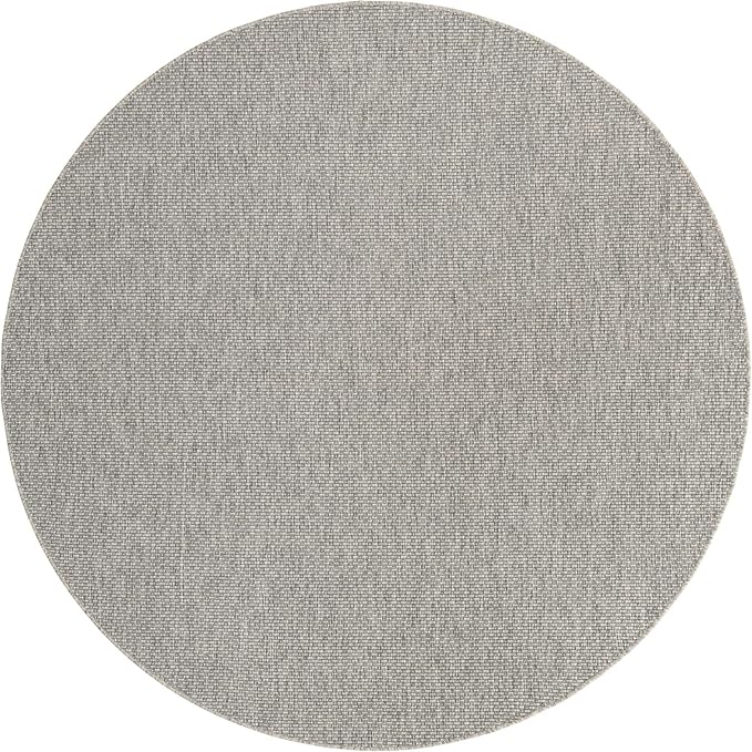 Unique Loom Collection Casual Transitional Solid Heathered Indoor/Outdoor Flatweave Area Rug (8' Round, Light Gray/Ivory) - Image 8