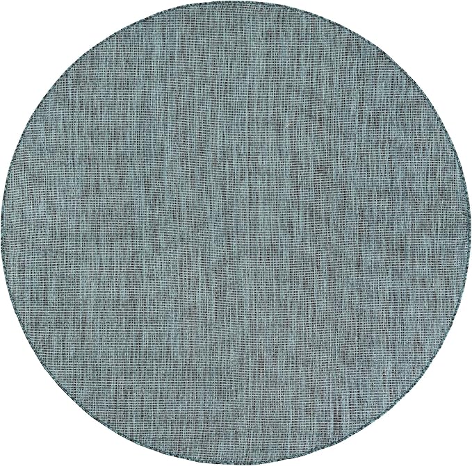 Unique Loom Outdoor Solid Collection Area Rug (5' 3" Round Teal/Navy Blue) - Image 2