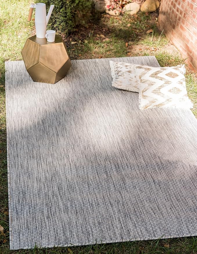 Unique Loom Collection Casual Transitional Solid Heathered Indoor/Outdoor Flatweave Area Rug (5' 3" x 8' Rectangle, Light Gray/Ivory) by UniqueLoom