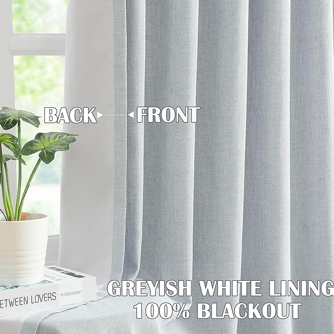Kayne Studio Blue Fog Pinch Pleated Full Blackout Curtains, Linen Blend Room Darkening Thermal Insulated Soundproof Drapes, 84 Inch Back Tab Window Curtains for Living Room Bedroom (2 Panels, 40"x84") - Image 2