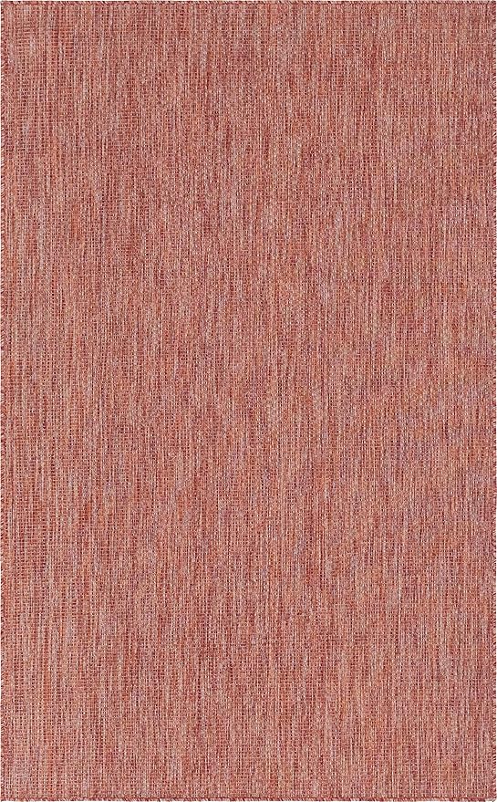 Unique Loom Collection Casual Transitional Solid Heathered Indoor/Outdoor Flatweave Area Rug (5' 3" x 8' Rectangle, Rust Red/Beige) - Image 7