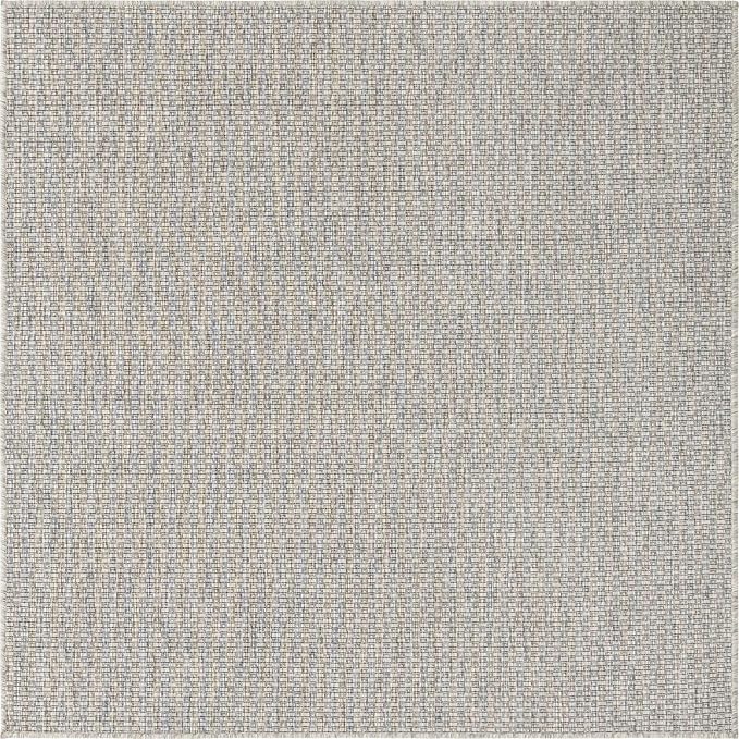 Unique Loom Collection Casual Transitional Solid Heathered Indoor/Outdoor Flatweave Area Rug (5' 3" Square, Light Gray/Ivory) - Image 8