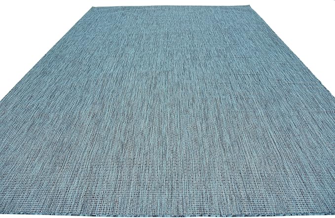 Unique Loom Collection Casual Transitional Solid Heathered Indoor/Outdoor Flatweave Area Rug (9' x 12' Rectangle, Teal/Navy Blue) - Image 6