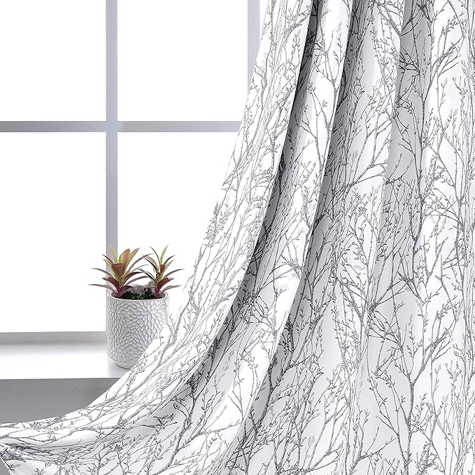 DriftAway Tree Branch Blackout Curtains Double Layer 90 Inches Long for Bedroom Printed Patterned Classic Thermal Insulated Summer Sound Lined Grommet Drapes for Living Room 2 Panels Gray/White - Image 2
