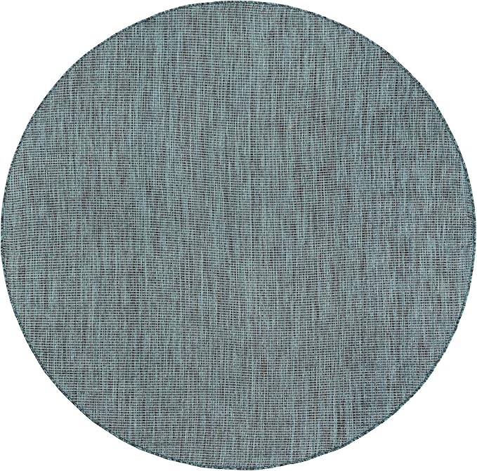 Unique Loom Outdoor Solid Collection Area Rug (6' 1" Round Teal/Navy Blue) - Image 2