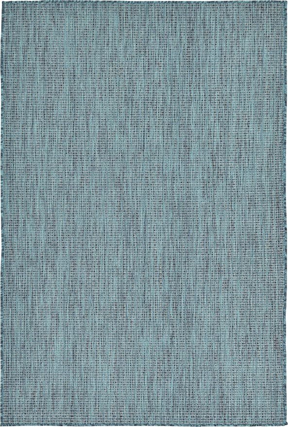 Unique Loom Collection Casual Transitional Solid Heathered Indoor/Outdoor Flatweave Area Rug (4' 1" x 6' 1" Rectangle, Teal/Navy Blue) by UniqueLoom
