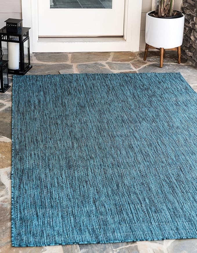 Unique Loom Collection Casual Transitional Solid Heathered Indoor/Outdoor Flatweave Area Rug (5' 3" x 8' Rectangle, Teal/Navy Blue) by UniqueLoom