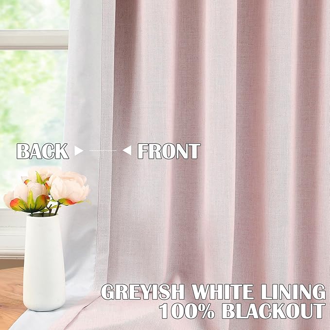Kayne Studio Soft Pink Pinch Pleated Full Blackout Curtains 102", Linen Blend Thermal Insulated Soundproof Room Darkening Back Tab Window Drapes with Hooks for Living Room Bedroom(2 Panels, 40"x102") - Image 2