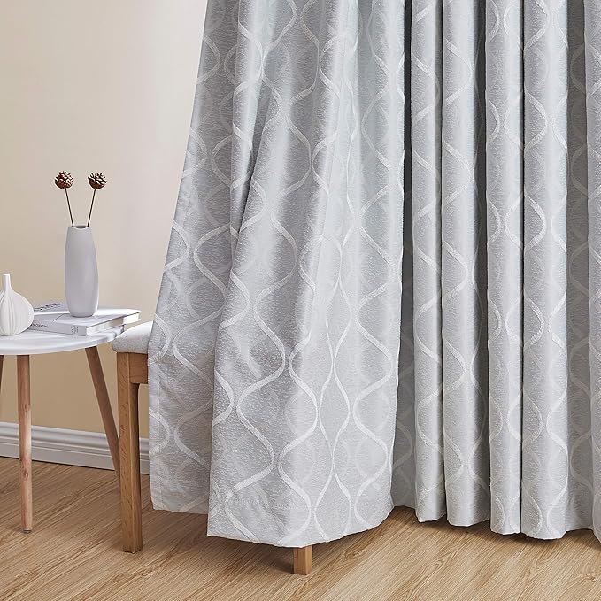 HLC.ME Versailles Lattice Flocked 100% Complete Blackout Thermal Insulated Window Curtain Grommet Panels - Energy Savings & Soundproof, For Living Room & Bedroom, Set of 2 (50 x 63 inches Long, White) - Image 5