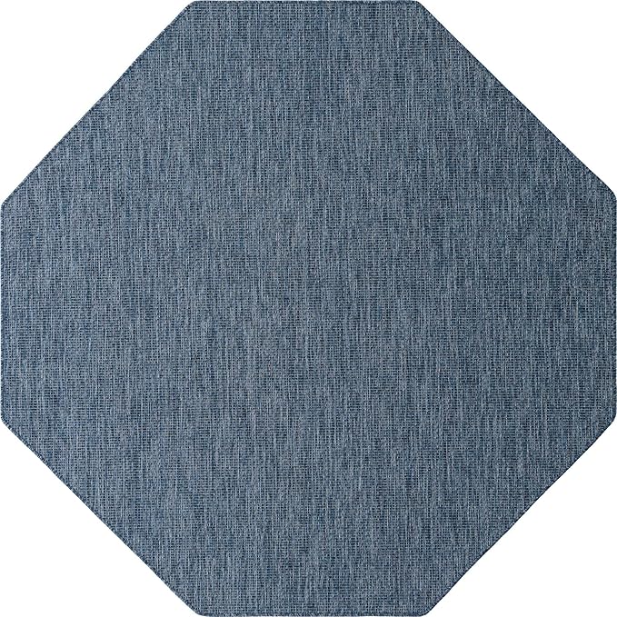 Unique Loom Collection Casual Transitional Solid Heathered Indoor/Outdoor Flatweave Area Rug (8' Octagon, Blue/Navy Blue) - Image 9