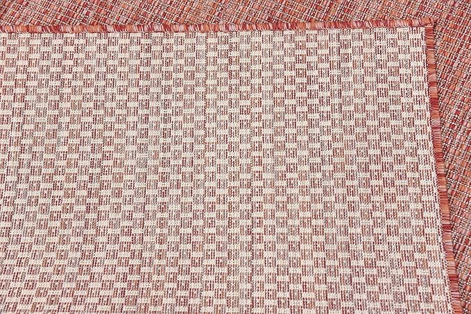 Unique Loom Collection Casual Transitional Solid Heathered Indoor/Outdoor Flatweave Area Rug (4' 1" x 6' 1" Rectangle, Rust Red/Beige) - Image 9