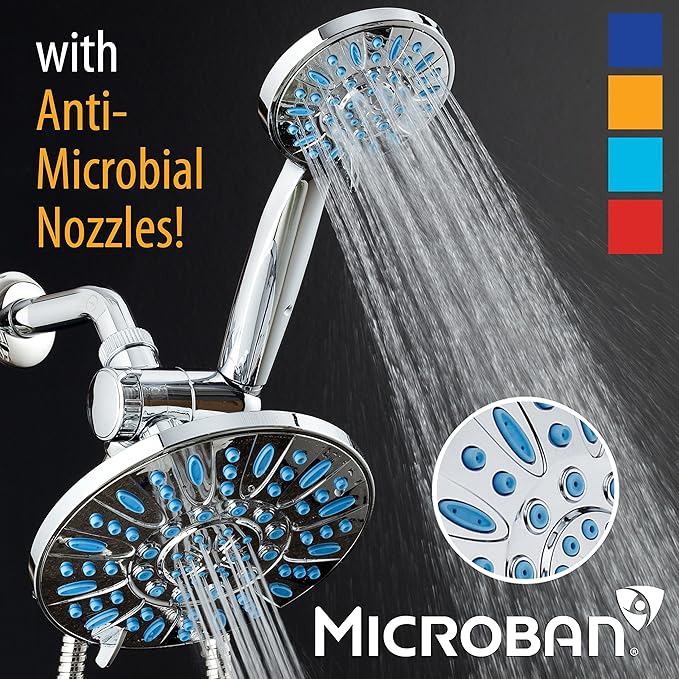 Antimicrobial/Anti-Clog High-Pressure 30-setting Rainfall Shower Combo by AquaDance with Microban Nozzle Protection from Growth of Mold Mildew & Bacteria for Stronger Shower! Wave Blue - Image 2