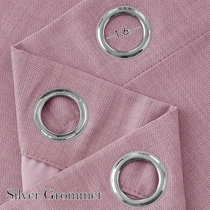 NICETOWN Short Faux Linen Pink Blackout Curtains 63 inches Long for Kitchen - Privacy Panels for Living Room Bedroom, Modern Farmhouse Style Easy Care Grommet Top, 2 Panels, W42 by L63 - Image 2