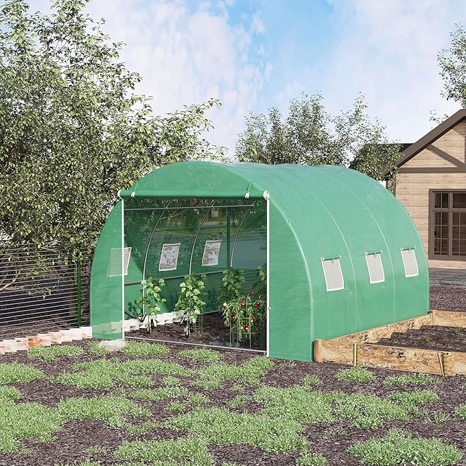 Walk-in Hoop Greenhouse for Tropical Plants, 10’x10’x6.5’ High Peak Design with PE Cover & Zippered Vents to Control Humidity & Heat, Green Steel Frame - Image 8
