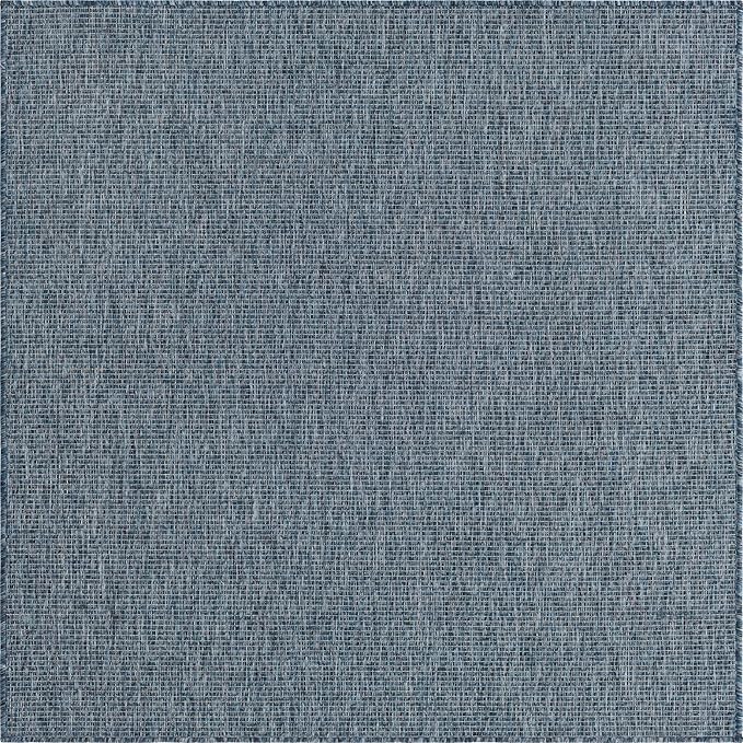 Unique Loom Collection Casual Transitional Solid Heathered Indoor/Outdoor Flatweave Area Rug (5' 1" Square, Blue/Navy Blue) - Image 8