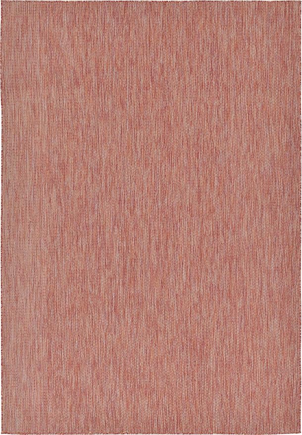 Unique Loom Collection Casual Transitional Solid Heathered Indoor/Outdoor Flatweave Area Rug (7' 1" x 10' Rectangle, Rust Red/Beige) - Image 7