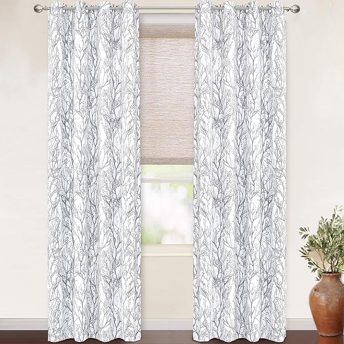 DriftAway Tree Branch Blackout Curtains Double Layer 108 Inches Long for Bedroom Printed Patterned Classic Thermal Insulated Summer Sound Lined Grommet Drapes for Living Room 2 Panels Gray/White by DriftAway