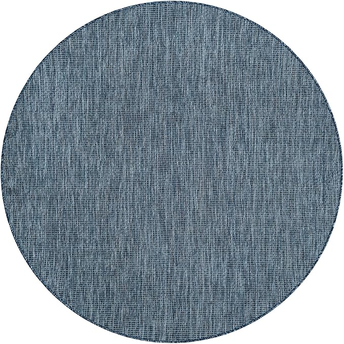 Unique Loom Outdoor Solid Collection Area Rug (6' 1" Round Blue/Navy Blue) - Image 2