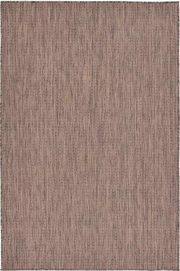 Unique Loom Collection Casual Transitional Solid Heathered Indoor/Outdoor Flatweave Area Rug (4' 1" x 6' 1" Rectangle, Light Brown/Ivory) - Image 7