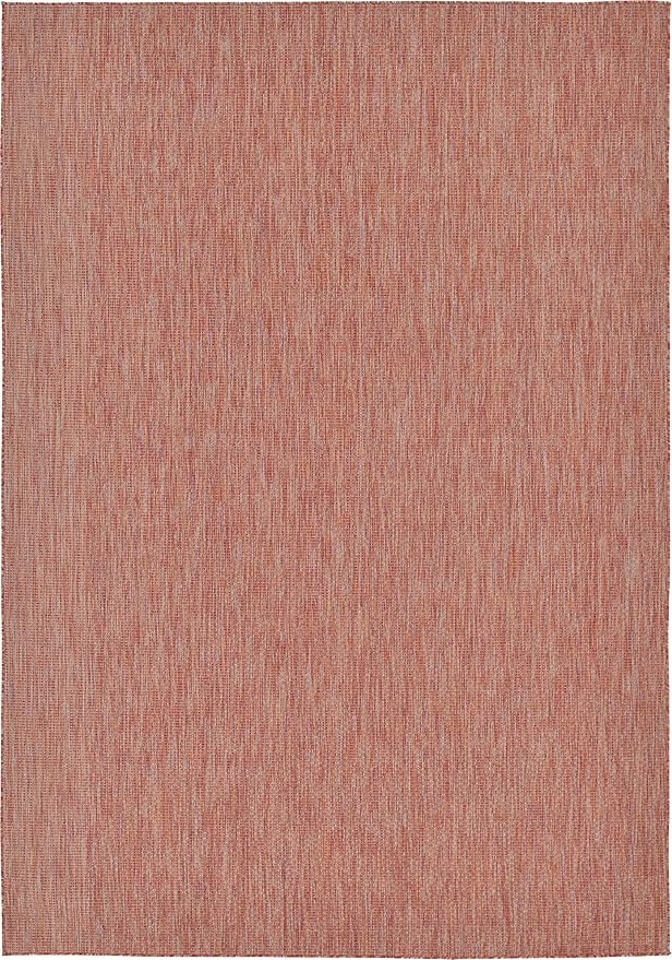 Unique Loom Collection Casual Transitional Solid Heathered Indoor/Outdoor Flatweave Area Rug (8' x 11' 4" Rectangle, Rust Red/Beige) - Image 7