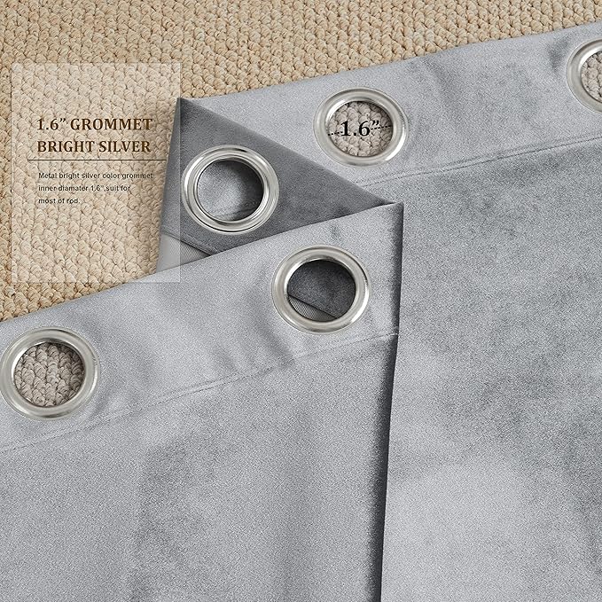 Elegant Dark Grey Decorative Velvet Curtains 90 inches Luxury Living Room Curtain Blackout Modern Thermal Insulated Soundproof Privacy Room Darkening Floor to Ceiling Soft Drapes for Bedroom Set of 2 - Image 3