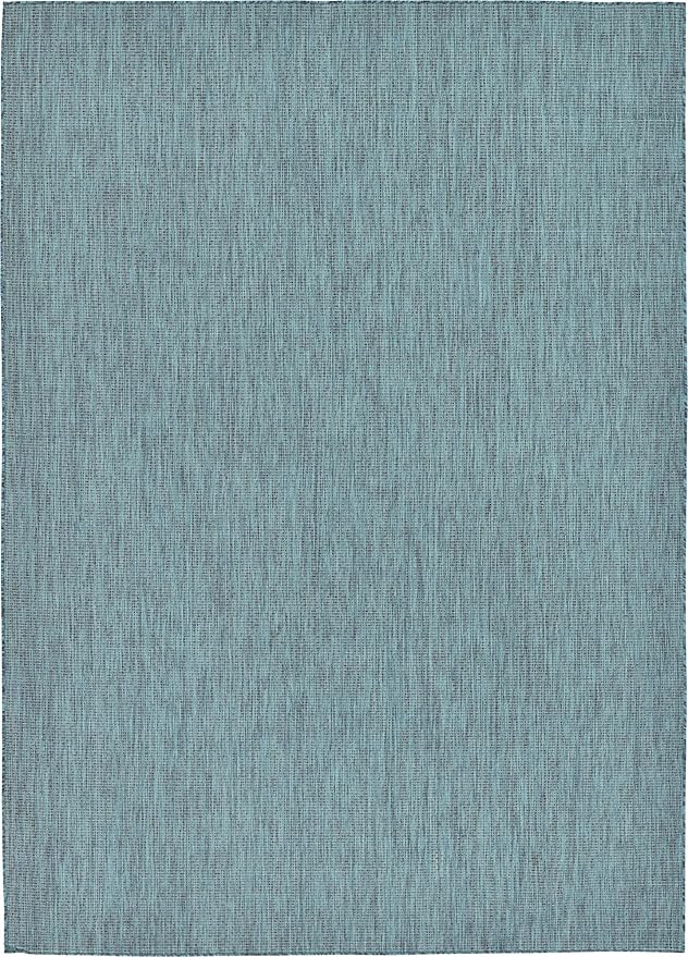 Unique Loom Collection Casual Transitional Solid Heathered Indoor/Outdoor Flatweave Area Rug (8' x 11' 4" Rectangle, Teal/Navy Blue) - Image 3