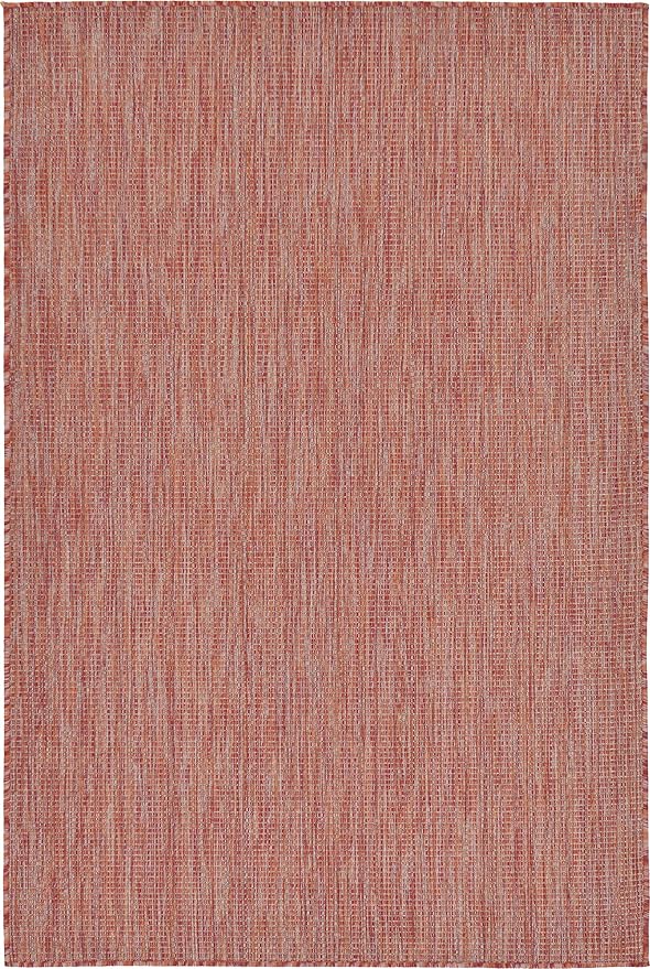 Unique Loom Collection Casual Transitional Solid Heathered Indoor/Outdoor Flatweave Area Rug (4' 1" x 6' 1" Rectangle, Rust Red/Beige) - Image 6