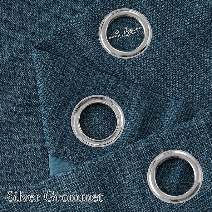 NICETOWN Short Faux Linen Stone Blue Blackout Curtains 63 inches Long for Kitchen - Privacy Panels for Living Room Bedroom, Modern Farmhouse Style Easy Care Grommet Top, 2 Panels, W42 by L63 - Image 2