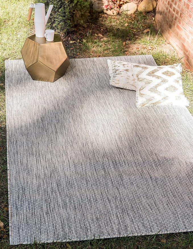 Unique Loom Collection Casual Transitional Solid Heathered Indoor/Outdoor Flatweave Area Rug (5' 3" x 8' Rectangle, Light Gray/Ivory) - Image 3