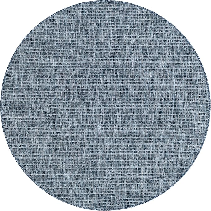 Unique Loom Collection Casual Transitional Solid Heathered Indoor/Outdoor Flatweave Area Rug (5' 1" Round, Blue/Navy Blue) - Image 8