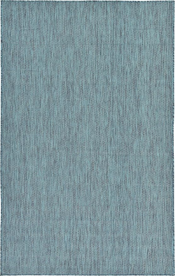 Unique Loom Collection Casual Transitional Solid Heathered Indoor/Outdoor Flatweave Area Rug (5' 3" x 8' Rectangle, Teal/Navy Blue) - Image 3