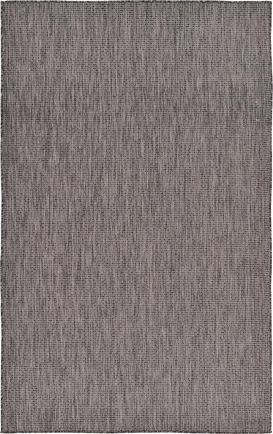 Unique Loom Collection Casual Transitional Solid Heathered Indoor/Outdoor Flatweave Area Rug (5' 1" x 8' Rectangle, Black/Ivory) - Image 3