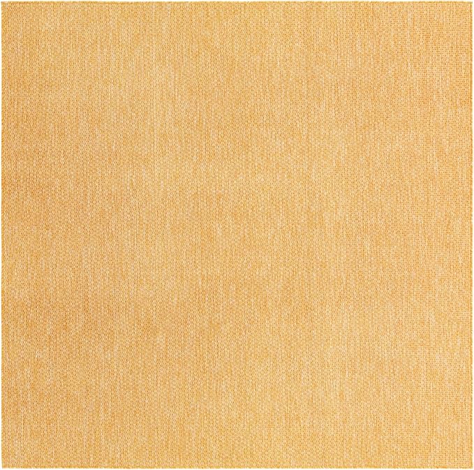 Unique Loom Collection Casual Transitional Solid Heathered Indoor/Outdoor Flatweave Area Rug (7' 10" Square, Corn Harvest Yellow) - Image 2
