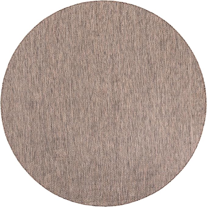 Unique Loom Outdoor Solid Collection Area Rug (7' 10" Round Light Brown/Ivory) - Image 3