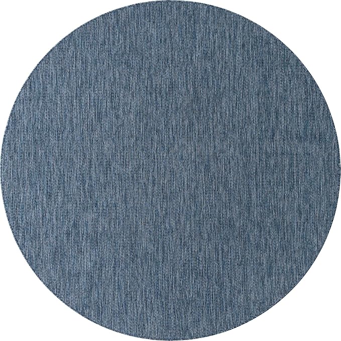 Unique Loom Collection Casual Transitional Solid Heathered Indoor/Outdoor Flatweave Area Rug (8' Round, Blue/Navy Blue) - Image 8