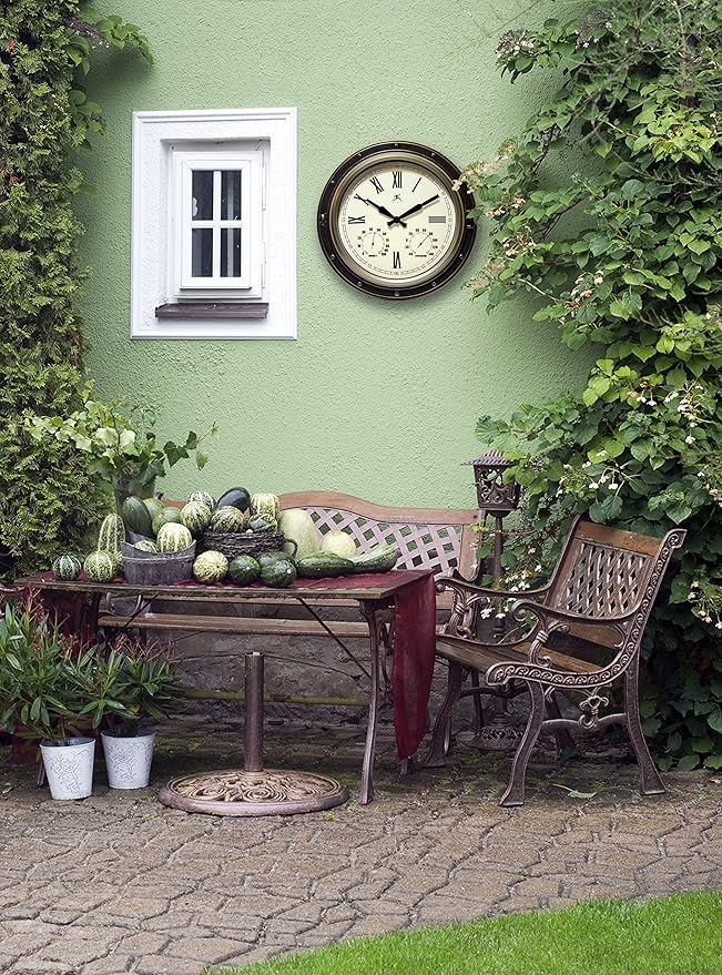 Infinity Instruments Forecaster Indoor/Outdoor Wall Clock, Thermometer, Hygrometer combo, Stylish Durable Waterproof Weather Station for your Home, 16 Inch, Bronze - Image 3